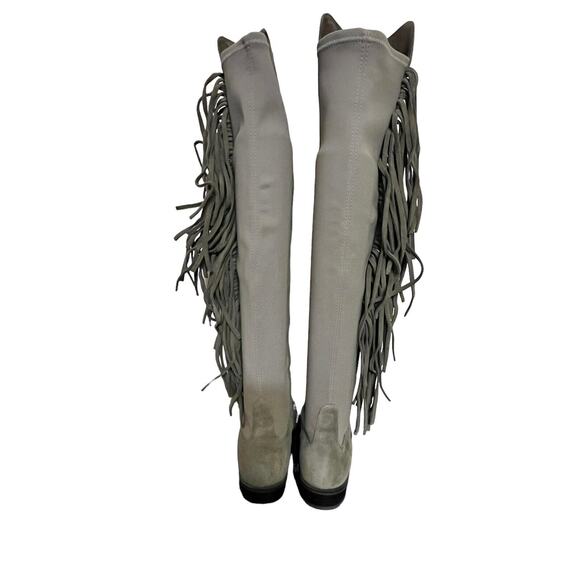 Stuart Weitzman •6• Mane Fringe Over the Knee Taupe Beige Suede 50/50 Boots NEW - Picture 7 of 16